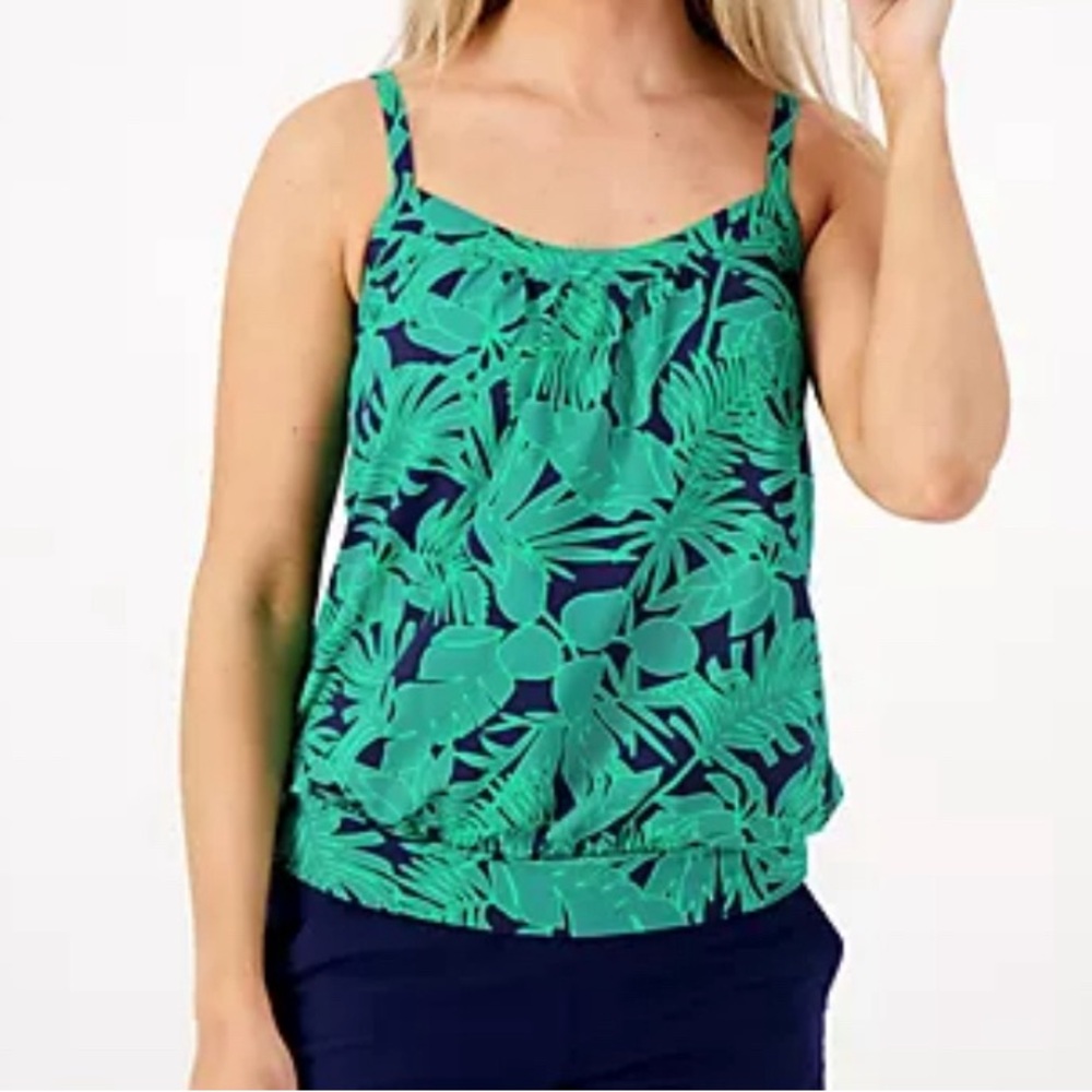 NEW w/ Tags! Lands’ End Blouson Emerald Palm Tankini Top Womens Medium